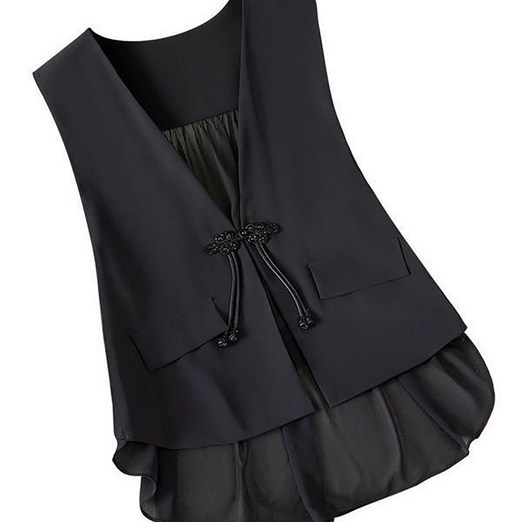 MOSAIRATION여성 쉬폰 패치워크 브이넥 정장 조끼 세련된 루즈핏 패션 정장 베스트 U0021921