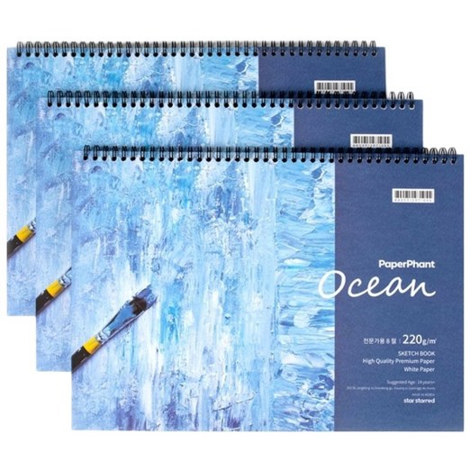 PaperPhant 프리미엄 스케치북 머메이드 커버 화이트지220g 3권 세트