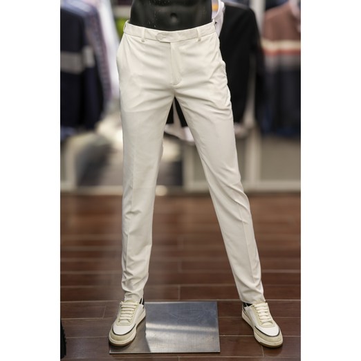 바쏘옴므 남성 화이트 히든밴딩 슬림 스판 슬랙스 바지 WSA2PS53