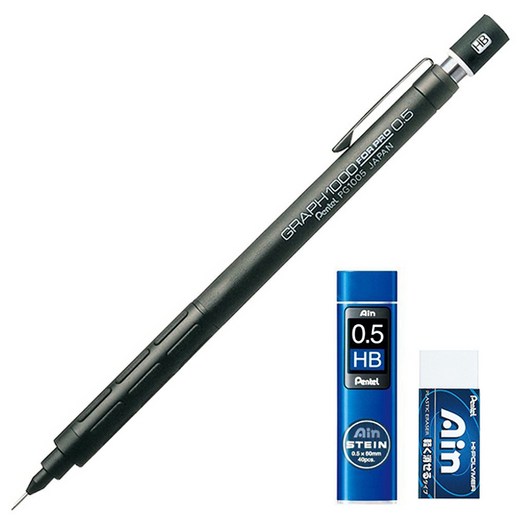 펜텔 그래프 1000 FOR PRO 샤프 1mm PG1005 + AIN 1mm HB + AIN 지우개 세트, 1세트