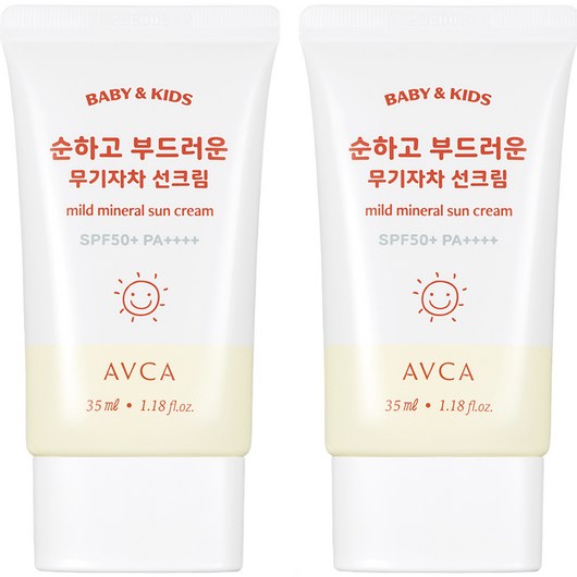 아브카 베이비 앤 키즈 저자극 무기자차 선크림 SPF50+ PA++++, 35ml, 2개