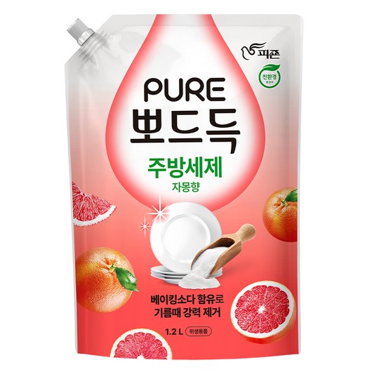 피죤 퓨어 뽀드득 주방세제 자몽향, 1개, 1L