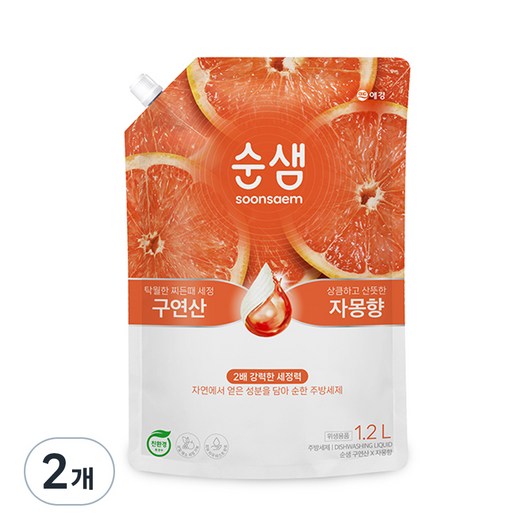 순샘 구연산 주방세제 자몽향, 1L, 2개
