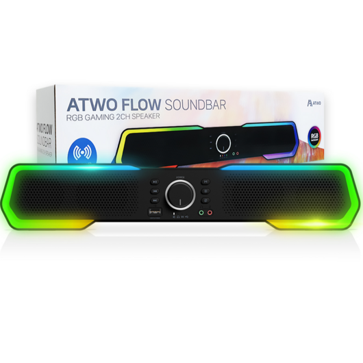 에이투 플로우 RGB LED 2채널 블루투스 5.3 게이밍 사운드바 – ATWOFLOW 블랙 hw-c450
