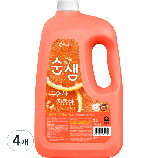 순샘 구연산 자몽향 주방세제, 3L, 4개
