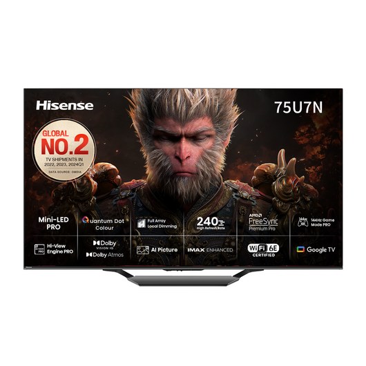 Hisense 4K UHD Mini LED 스마트TV, 191cm(75인치), 75U7N, 벽걸이형, 방문설치