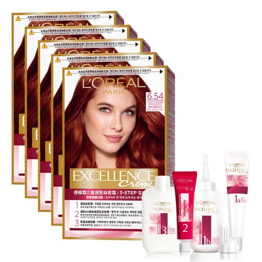 로레알파리 엑셀랑스 크림 염모제, 6.54호 코퍼 브라운, 5개