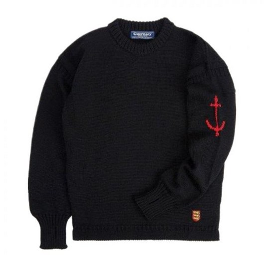Guernsey Woollens 건지울른스 니트 크루넥 홀가먼트 스웨터 - 블랙 338390