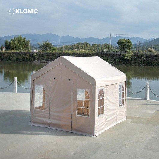 클로닉 몽골텐트 쉘터 천막 – 몽골 스타일 주차 차고 및 테라스 캐노피 옥상용 캠핑 풀세트 (프레임 + 지붕 + 바람막이), 베이지 색상 쉘터텐트