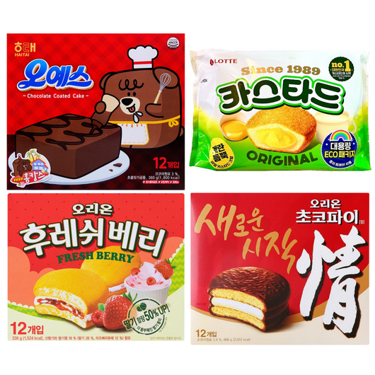 파이 4종 (오리온초코파이468g 1개+후레쉬베리336g 1개+롯데카스타드230g 1개+오예스360g 1개), 1세트, 1kg