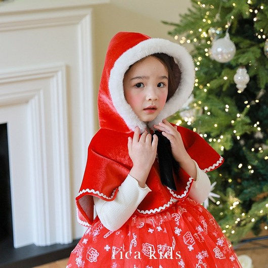 여아남아 X-MAS 산타 고깔 방울 망토