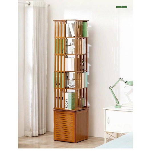 원목 회전 책장 360도 선반 거실 수납 인테리어 책꽂이 틈새 서재, 브라운 5단 (360도 회전)