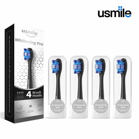 Usmile 유스마일 전동칫솔 전용 스마트 화이트닝 프로 PCB01 리필 칫솔모 (4개입), 블랙(4개입), 4개