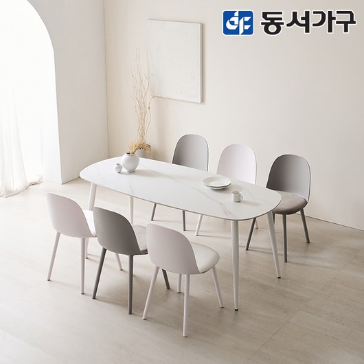 동서가구 홈즈 디아 1800 세라믹 원형 식탁 의자 세트 HDP223, 화이트