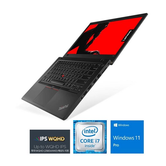 레노버 T480S 인텔8세대 i7-8550U 램16GB NVME 512GB 14 QHD 윈도우11 중고노트북, T480S-QHD, WIN11 Pro, 16GB, 블랙색상