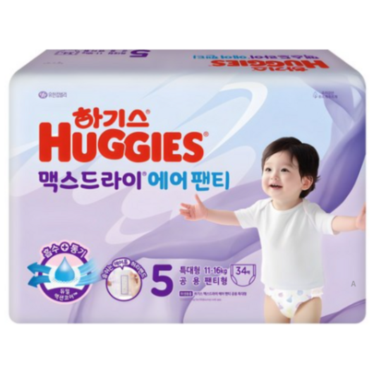 하기스 NEW 맥스드라이 팬티형 기저귀 여아용 특대형 5단계(13~18kg), 특대형(XL), 34매