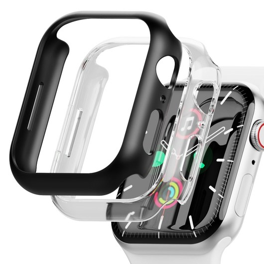 가꼬싶다 변색없는 하드커버 애플워치 케이스 2개입, 투명+블랙, 1개
