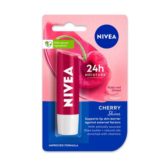 NIVEA Cherry Shine 4.8g Lip Balm|24 H Melt in Moisture Formula|Natural Oils|Glossy Finish 4.8 g, 1개