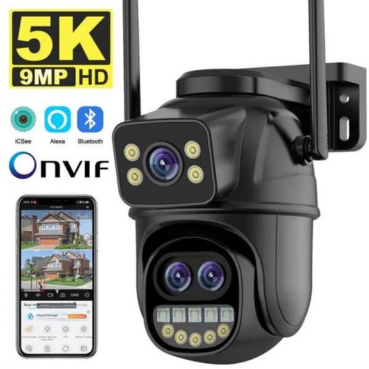 야외 듀얼 스크린 PTZ 카메라 자동 추적 홈 CCTV 감시 8x 줌 3 렌즈 9MP 5K HD WiFi IP 카메라 4MP 캠, 1개, 10) 3LENS 9MP ADD 128G - 미국 플러