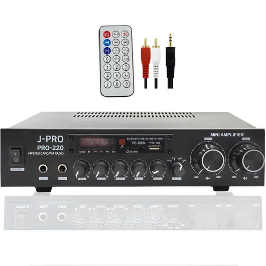 J-PRO 국산앰프 PRO-220 2채널 220W 블루투스 카페 업소용 매장용 앰프+리모콘+PC선 2M 포함, J-pro SM-200Q