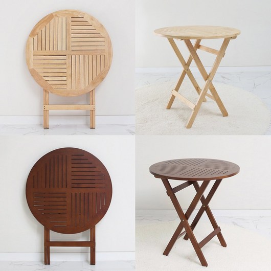 벤트리 원목 접이식 원형 카페 테이블 (2color) 홈카페 테이블, 브라운 색상