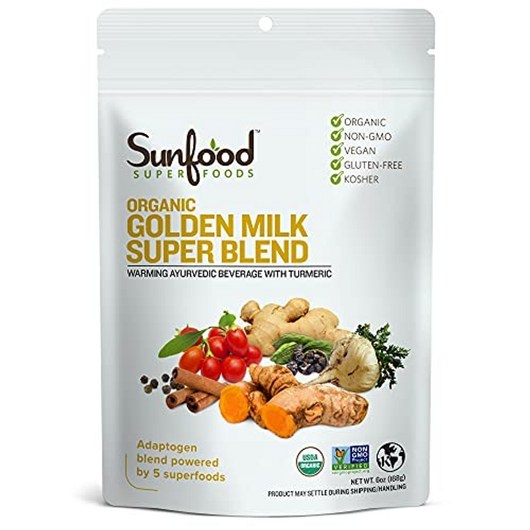 sunfood 슈퍼푸드 골든 밀크 슈퍼 블렌드 - 모든 천연 유기농 재료 | 울트라 클린 화학 물질 인공 향료 첨가제 또는 충전제 없음 | non-gmo 글루텐 프리 비건 코셔 |, 1개, 168g