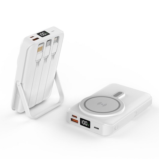 THOUSTA 맥세이프 고속 무선충전 대용량 케이블 일체형 호환 보조배터리 20000mAh, 1개, 화이트