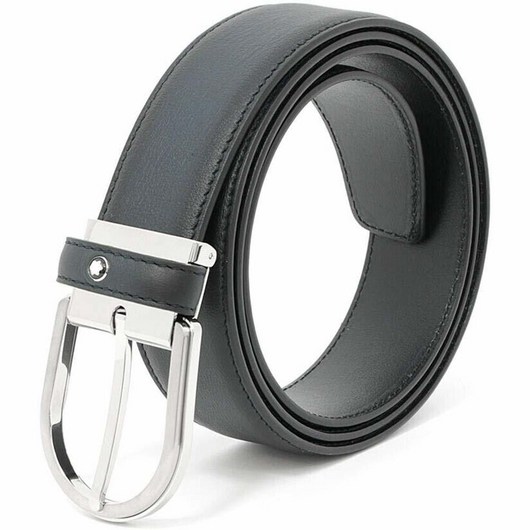 Montblanc 남성용 블루 가죽 비즈니스 벨트 123888 블랙. 159060