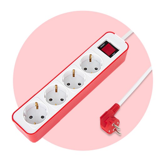 필립스 디자인컬러탭4000W 고용량 멀티탭 과부하차단4구3M, 1개, 3m, 레드