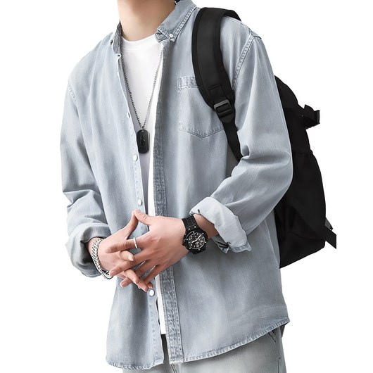 심플리크 남자 데님셔츠 워싱 청남방