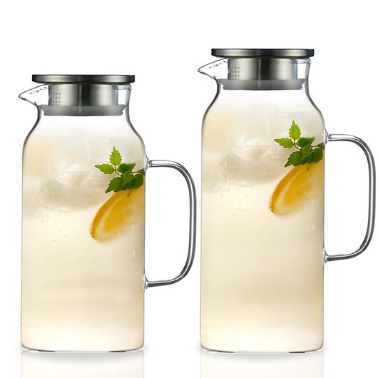 스텐뚜껑 내열유리 물병 워터저그 2L+2L 세트, 혼합색상, 스텐유리물병2L+2L 세트, 1개