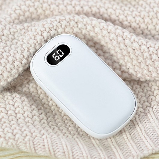 USB 충전식 보조 배터리 겸 휴대용 손난로 전기 핫팩 휴대용 난로, 화이트