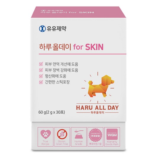 하루올데이강아지피부영양제 유유제약 하루올데이 for SKIN 강아지 피부 피모 반려견 영양제 습진 모질 발바닥사