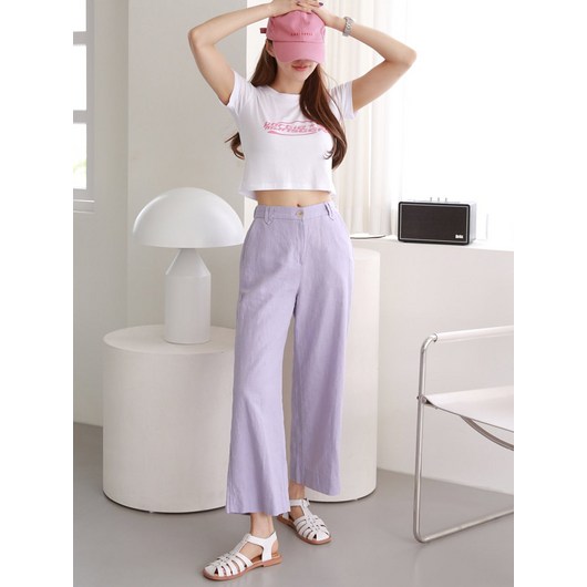 주크pt 허리뒷밴딩 린넨100 여름 와이드 8부 통바지 팬츠 3color