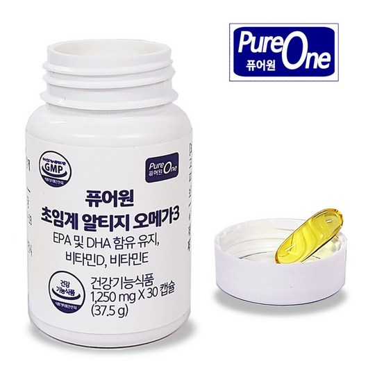 퓨어원 초임계알티지오메가3 거품을 뺀 순수 EPA와 DHA+비타민D 비타민E 함유 가성비 높은 국민 rTG 오메가3, 1개, 30정
