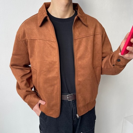 남자 스웨이드 자켓 크롭 투웨이 기본자켓 블루종 봄가을 자켓 오버핏 (2color) (~2XL)