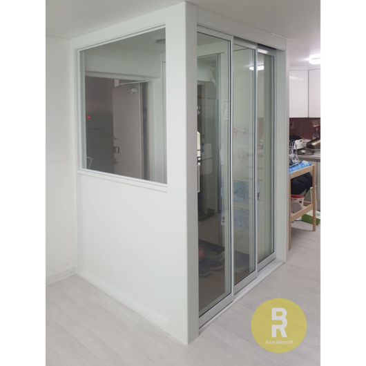 [01] 바른도어 ㄱ자 파티션 초슬림3연동 중문 슬라이딩 화이트 투명강화 시공비포함 현관 중문 아파트 빌라 반려견 소음차단, 1개