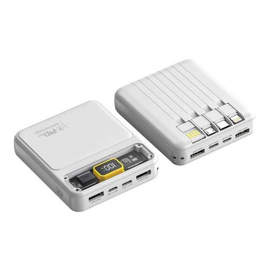 보조배터리 23W 초고속 충전 20000mAh 대용량 메카닉 디자인 디지털 디스플레이 초경량 내장 4개 케이블 항공 규정 준수, 화이트