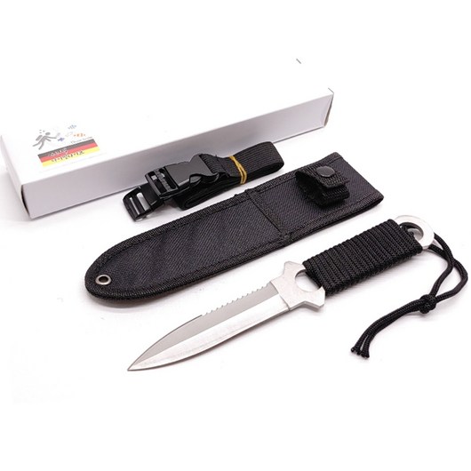 허벅지나 종아리 착용 다이버나이프 잠수칼 캠핑 헤루질 고강도 칼 가능, 패브릭 케이스 실버 일자