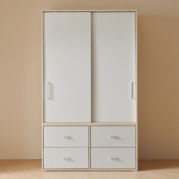  웰퍼니쳐 첸토 슬라이딩 옷장 1200 서랍형 일반도어 방문설치, 라이트 그레이 