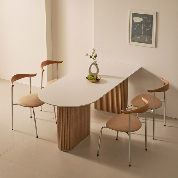 그레이스 세라믹 반타원 테이블 1800 방문설치, 상판 화이트+다리 네츄럴우드