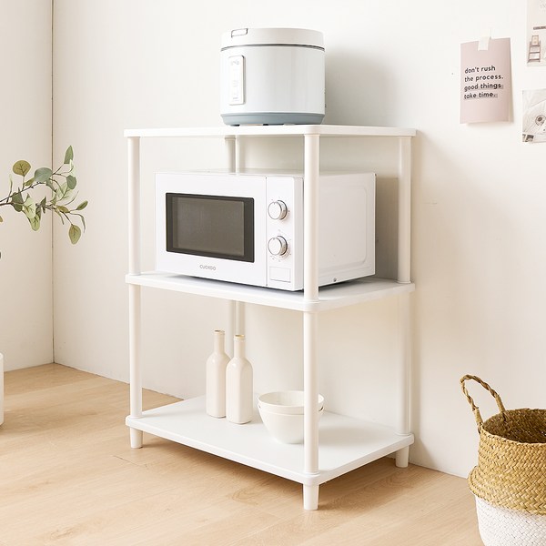 조립식 스마트 전자렌지수납장 선반 렌지대 밥솥다이 진열장 3단, 화이트