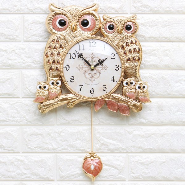 KM데코 잉꼬부엉이 무소음 벽시계, 핑크