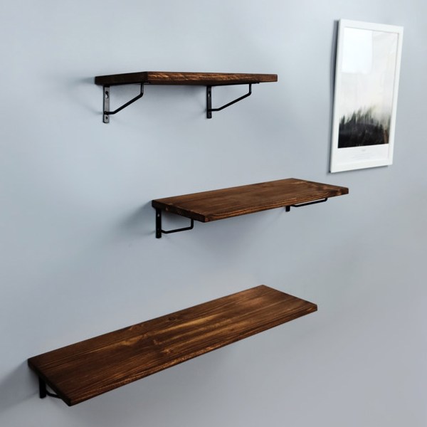  베스킨플랜트31 원목 벽선반 + 벽브라켓 2p, 차콜브라운 
