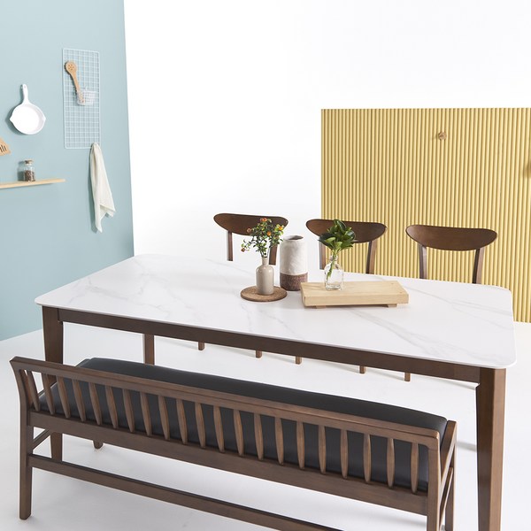 보니애가구 노블리 포셀린 통12T 세라믹식탁세트 6인용, 월넛 등받이벤치형