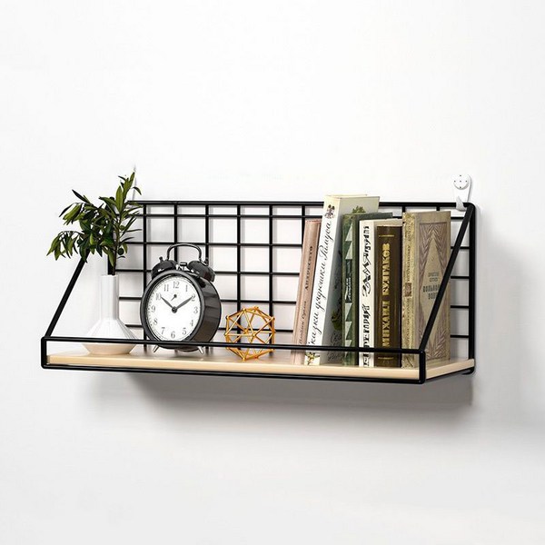 퍼니셀러 다용도 벽걸이 우드 선반 단층, 블랙, 1단 