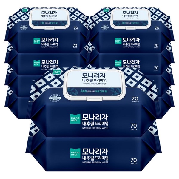 모나리자 내추럴 프리미엄 물티슈 캡형, 80g, 70매, 10개 이미지