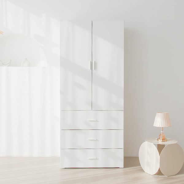  퍼리든 리르안 옷장 3단 서랍형 800 방문설치, 화이트 