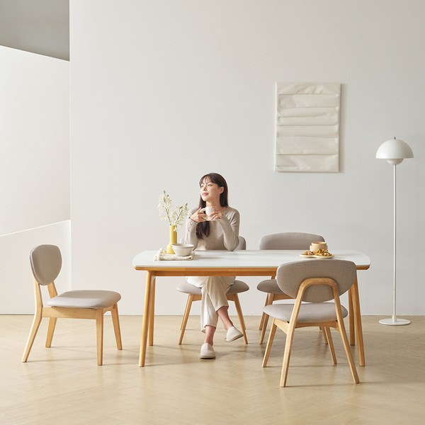  보니애가구 메종낮은 패밀리 식탁 세트 1400 방문설치, 웜그레이 + 네츄럴 