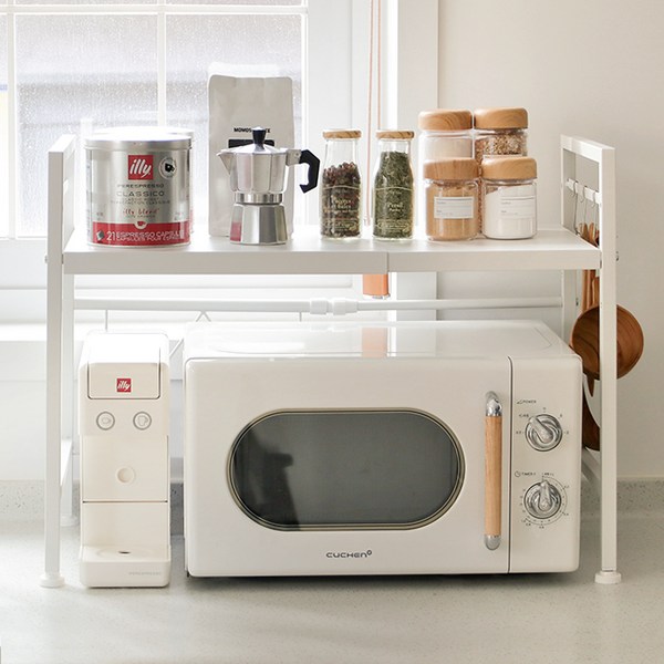 네이쳐리빙 너비 높이 조절 전자레인지 주방선반, 화이트, 1개